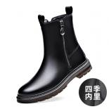 Chelsea Boots Men's Step On Mid Sleeve Soft Leather Sole High Collar Thick Bottom Sleeve Zipper Genuine Martin Boots Mot
