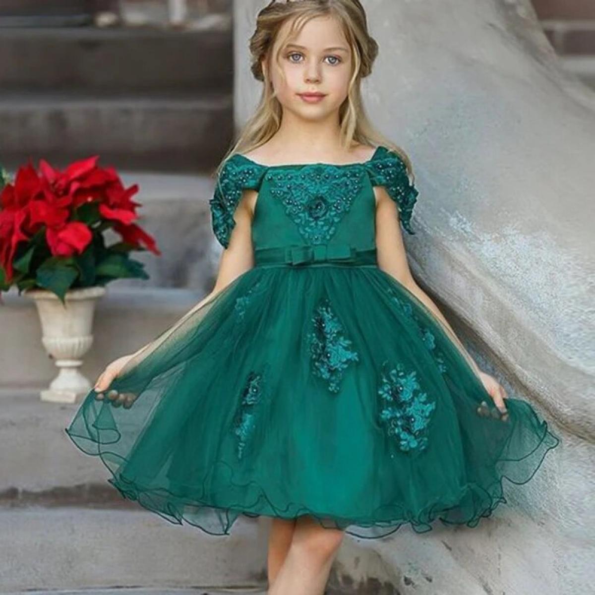Abito da ragazza di fiore principessa elegante in pizzo per la festa di compleanno di nozze che borda i vestiti per bambini per 