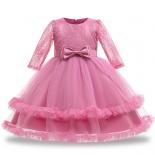 Summer Kids Long Sleeve Dress For Girl Children Costume Party Pure Lace Princess Dresses Girls Vestido Baby White 8 10 C