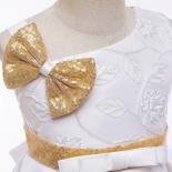 Robe de princesse blanche Simple pour filles, avec nœud à paillettes, vêtements pour enfants, broderie de fleurs élégante, fête 