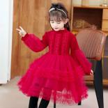 Autumn And Winter Girls' Sweater Long Sleeve Dress Children's Princess Dress Mesh Bubble Sleeve Dress Christmas Party