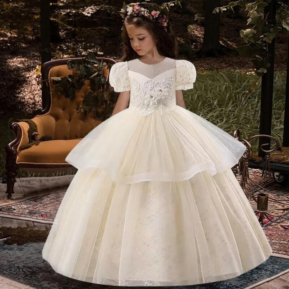 שמלת בנות מדהימה שמלת כלה פרח מופע ארוך לילדים שמלת פסנתר ביצועים שמלת ערב מסיבת סיום אלגנטית