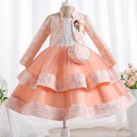 New 2023 Girls' Chiffon Multi Layered Prom Dress Gorgeous Embroidery Long Sleeve Fluffy Dress Birthday Party Dress+bag 3