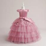 Luxury Girls 2023 New Dress Embroidered Mesh Cake Fluffy Long Dress Flower Children Wedding Dress Bean Paste Powder 14 Y