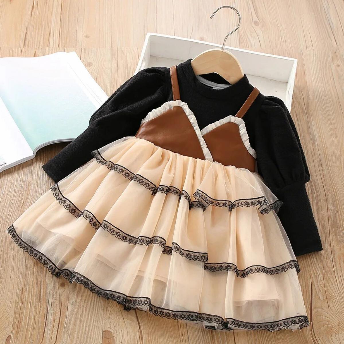 Girls' Dress Cute Bow Opening Ceremony Dress Fashionable Bubble Sleeve Mesh Princess Dress 0 6 Year Old Children's Cloth
