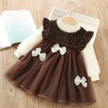 Girls' Dress Cute Bow Opening Ceremony Dress Fashionable Bubble Sleeve Mesh Princess Dress 0 6 Year Old Children's Cloth