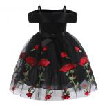 2 10t Girls' Party Suspender Dress Fashion New For Children's Dress Girls' Princess Off Shoulder Rose Embroidered Gauze 