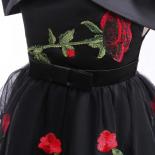 2 10t Girls' Party Suspender Dress Fashion New For Children's Dress Girls' Princess Off Shoulder Rose Embroidered Gauze 