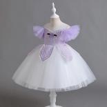 New Girls' Little Flying Sleeves Pengpeng Princess Dress Contrast Pearl Princess Dress Piano Host Big Bow Performance Cl