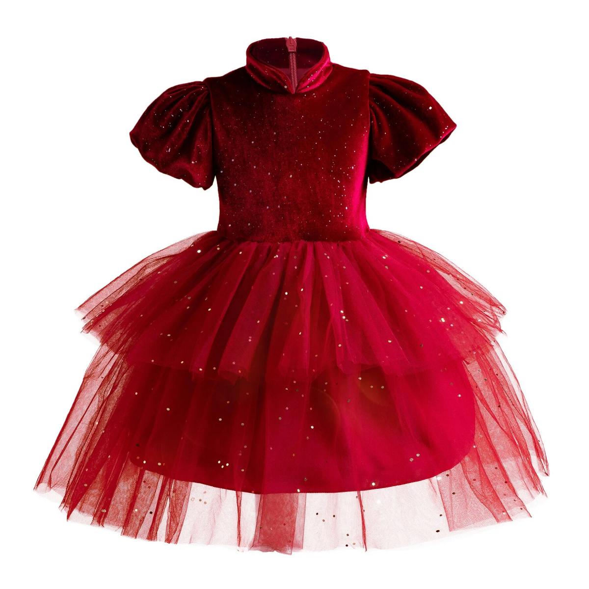 שמלת ילדים חתונה חדשה qipao עומד צוואר שמלת בנות שמלת קטיפה אדומה שמלת ילדים בגדי חג המולד לשנה החדשה