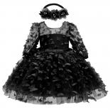נסיכת תינוק שמלה שחורה לילדות שמלת מסיבת יום הולדת ג'קארד מסיבת הקודש מסיבת הקודש שמלת פונצ'ו ילדה עם הוא