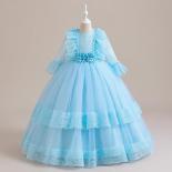 2023 Long Sleeve Lace Tulle Evening Dress Elegant Girls' Dress Youth Wedding Bridesmaid Dress 4 12 Year Old Princess Dre