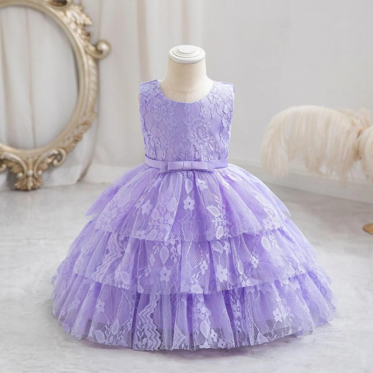 0-5 Years Old Baby Children Princess Dress One Year Old Dress Bow Lace Dress  Evening Dress Baby Birthday Combination Set