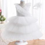 The New 2023 Mesh Elegant Girl's Dress Birthday Party Bow Cake Fluffy Dress Tulle Formal First Communion Dress Decoratio