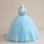 12 To 14 Year Old Girl Dress, Blue Sequin Model Runway Show Dress, Mesh Fluffy Princess Dress, 2023 Westernized Girl Sum