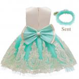 Girl's Dress New Flower Girl's Baby's First Birthday Party Dinner Dress Dance Party Bow Embroidery Dress Send Headdress 