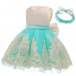 Girl's Dress New Flower Girl's Baby's First Birthday Party Dinner Dress Dance Party Bow Embroidery Dress Send Headdress 