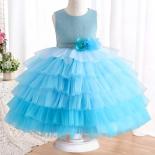 4 12 Year Old Bow Gradual Cake Dress Banquet Host Walk Show Performance Dress Girls' Sequin Flower Princess Dress