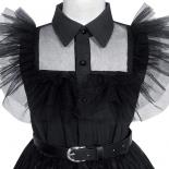 Wednesday Addams Costume Dress For Girls Popular Prom Party Black Carnival Prom Evening Dress Girl's Lace Hollow Princes