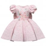 Baby's First Birthday Party Big Bow Dress Girls Embroidered Jacquard Bubble Sleeve Dress Festival Party Princess Dress  
