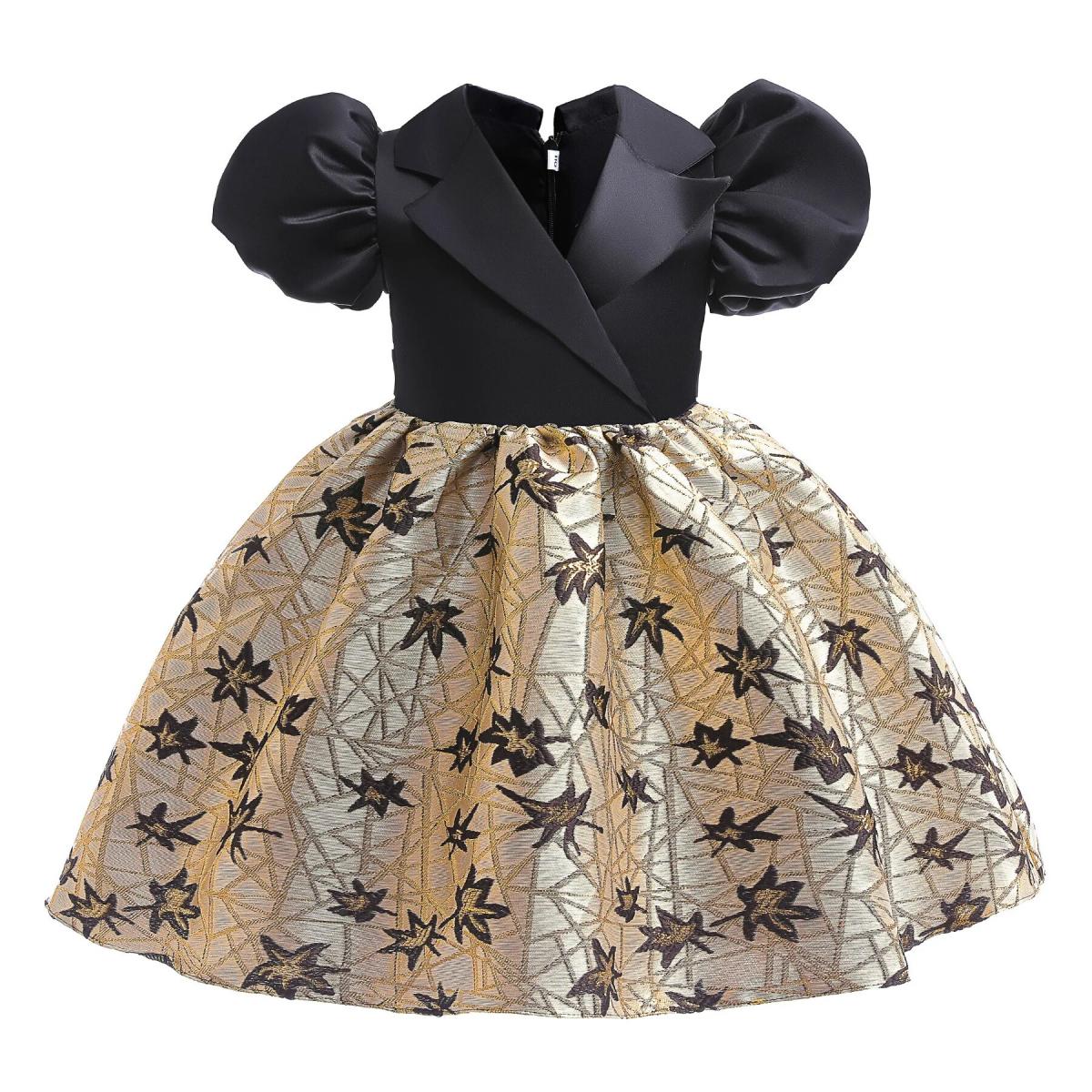 Elegant Children's Dress 2023 New Girls' Polo Neck Bubble Sleeve Birthday Party Princess Dress Halloween Girls' Clothing