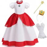 Princess Peach Dress Girl Super Brother Role Playing With Wig Crown Earrings Gloves Halloween Clothing Birthday Party Cl