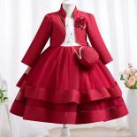 New Autumn/winter Long Sleeve Party Dress Elegant Girl Embroidery Christmas Performance Dress Gift Bag For Children Aged