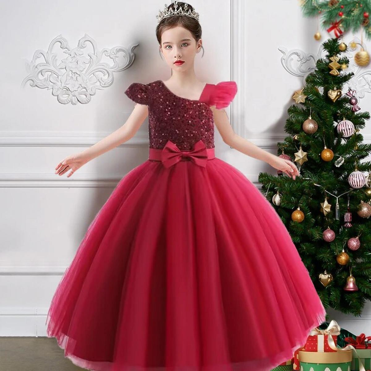 US 42.57 Christmas Girl Costume Sequins Off Shoulder Birthday