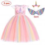 New Elsa Unicorn Dress For Girls Embroidery Ball Gown Baby Girl Princess Birthday Dresses For Party Costumes Children Cl