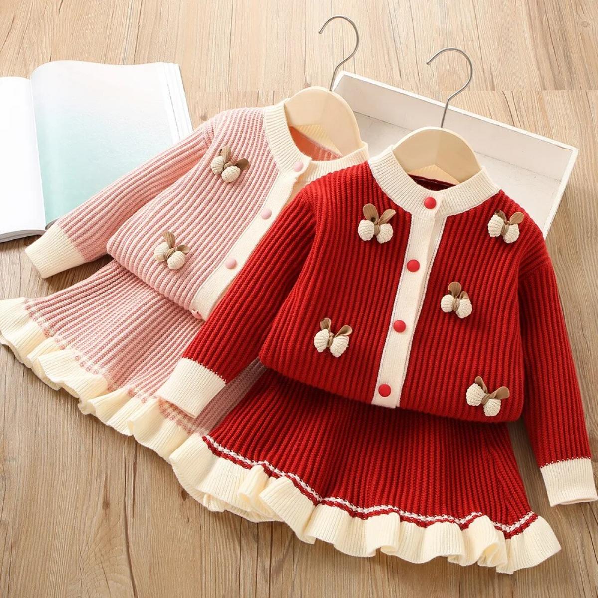 New Girls' Fashionable Dress  Cute Red First Year Dress Christmas Party Clothes 2 8 Year Old Autumn Clothes
