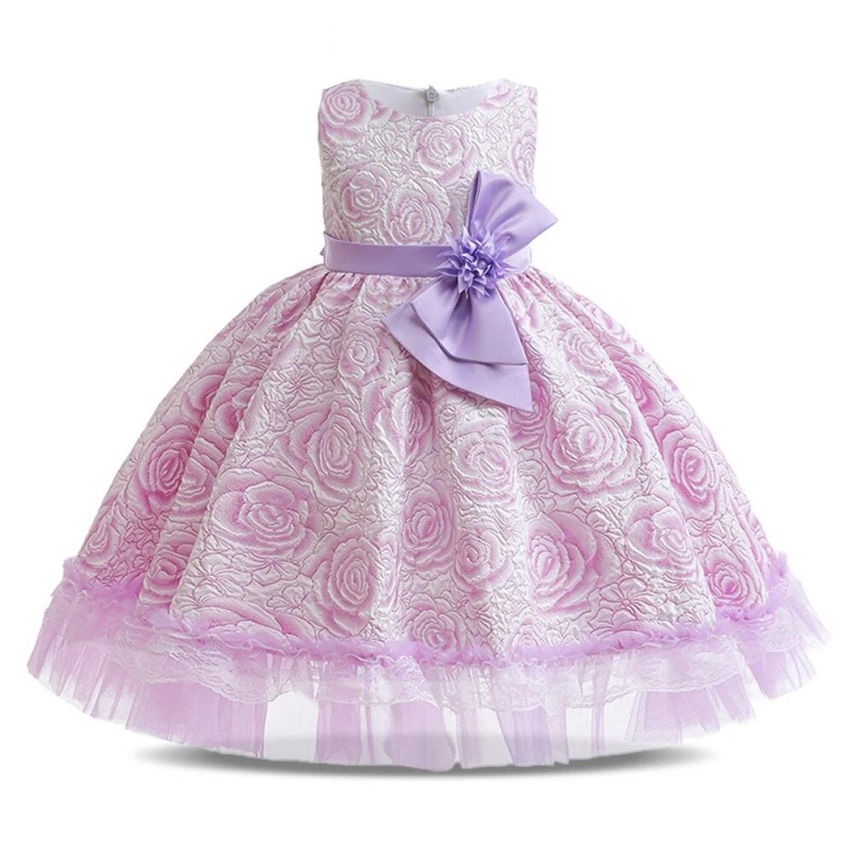 Flowers Princess Girl Dress Wedding Birthday Party For Children Costume Bow Prom Ball Gown Elegant  Evening Bridesmaid V