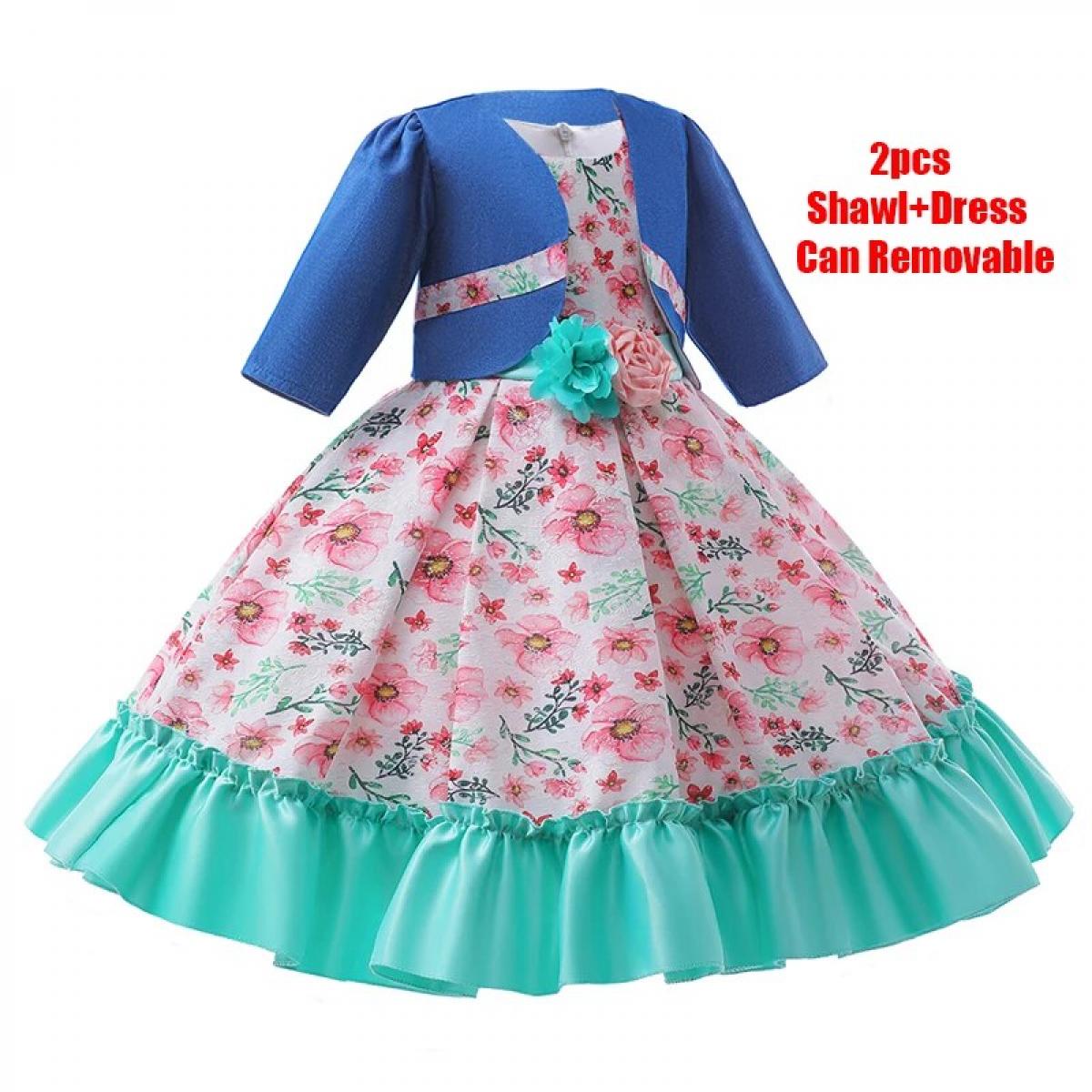 2pcs Flower Girls Kids Party Dress Pageant Children Costume Bow Princess Clothes Birthday Wedding Elegant Evening Vestid