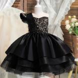 Black Sequin Girls Evening Party Dresses For Kids Elegant Children Birthday Ceremony Formal Princess Halloween Costume V