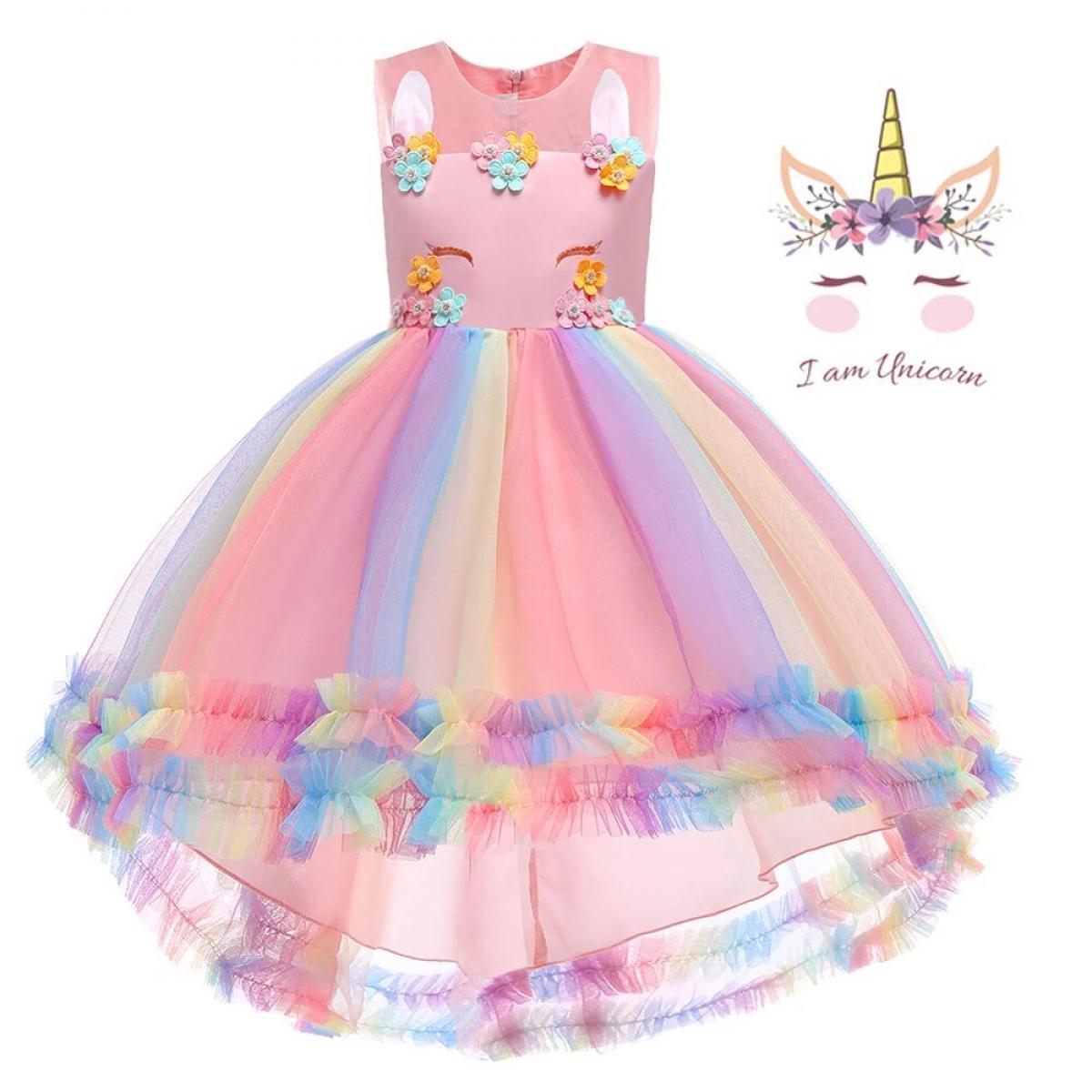 Colorful Christmas Kids Unicorn Dress For Baby Girl Children Costume Cosplay Party Clothes Flower Princess Vestidos 3 12