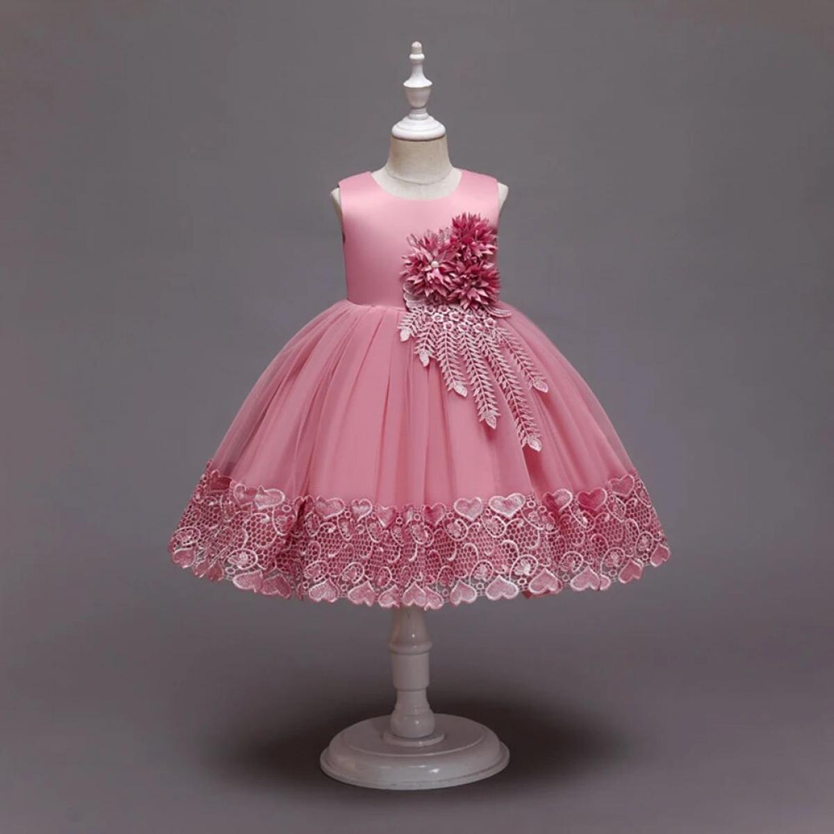 Flower Girl Wedding Dress Kids Pink Birthday Party Princess Clothes Baby Evening Gala Costume Summer  Gown Bridesmaid Ve
