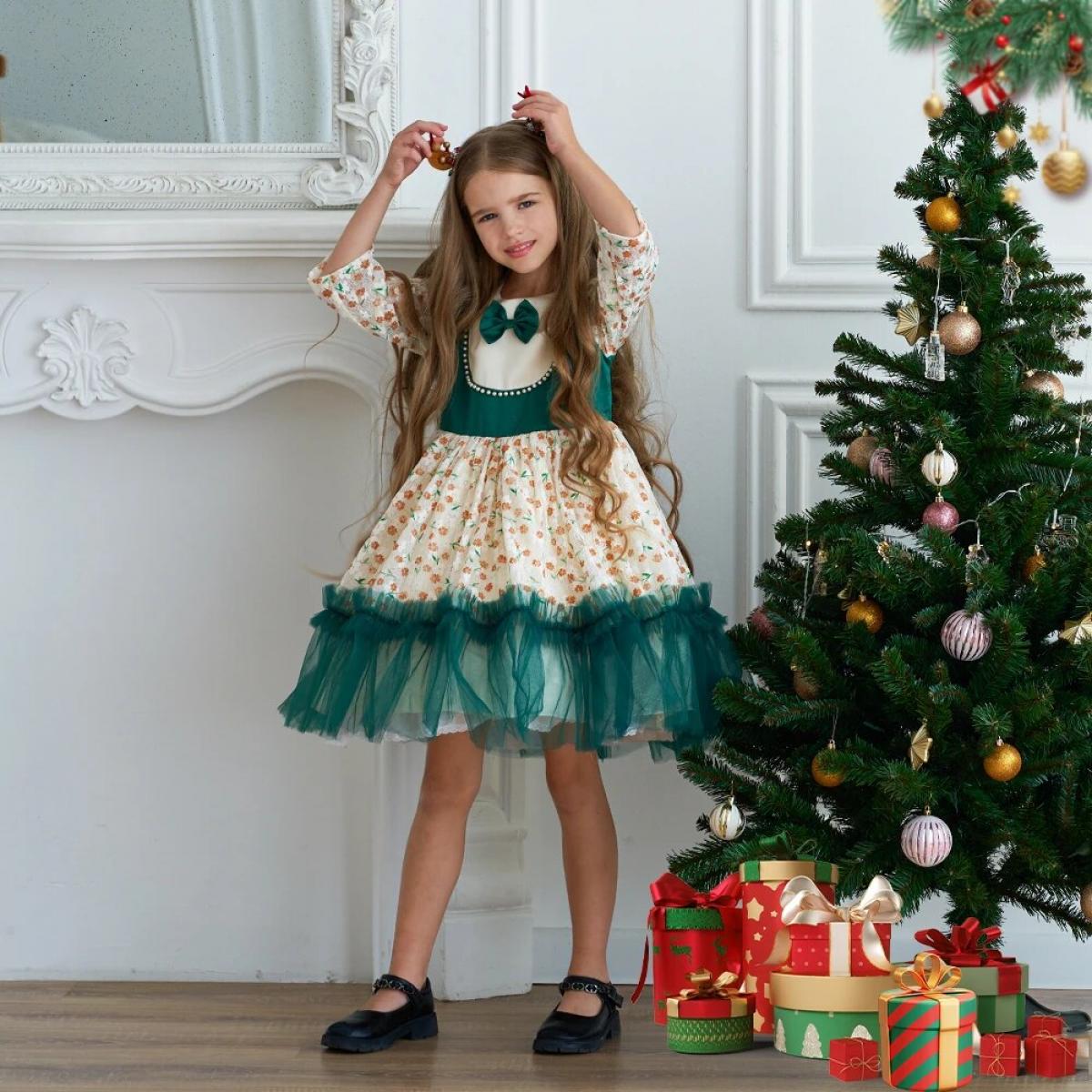 Christmas Dresses For Baby Girls Long Sleeveless Feather Cute Festival Party Kids Princess Clothes For 2 6y Costume Vest