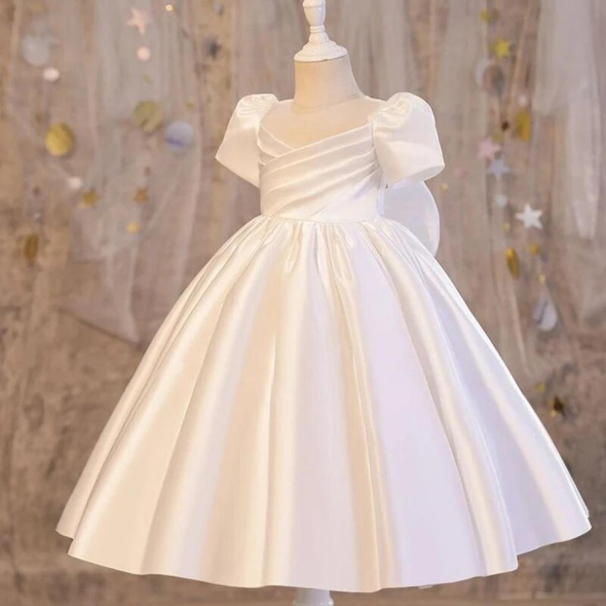 Elegante menina pequena dama de honra roupas vestidos de noite crianças traje princesa vestido flor roupas branco pino
