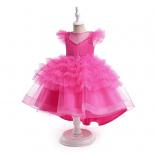 Girls Party Dress For Kids Formal Trailing Children Costume Fluffy Princess Clothes Beads Birthday Wedding Gown Prom Ves