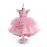 Girls Party Dress For Kids Formal Trailing Children Costume Fluffy Princess Clothes Beads Birthday Wedding Gown Prom Ves