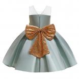 Summer Princess Vintage Prom Costume Kids Party Clothes Fo Girl Children Gold Bow Vestido Girls Sequin Dress Elegant 6 8