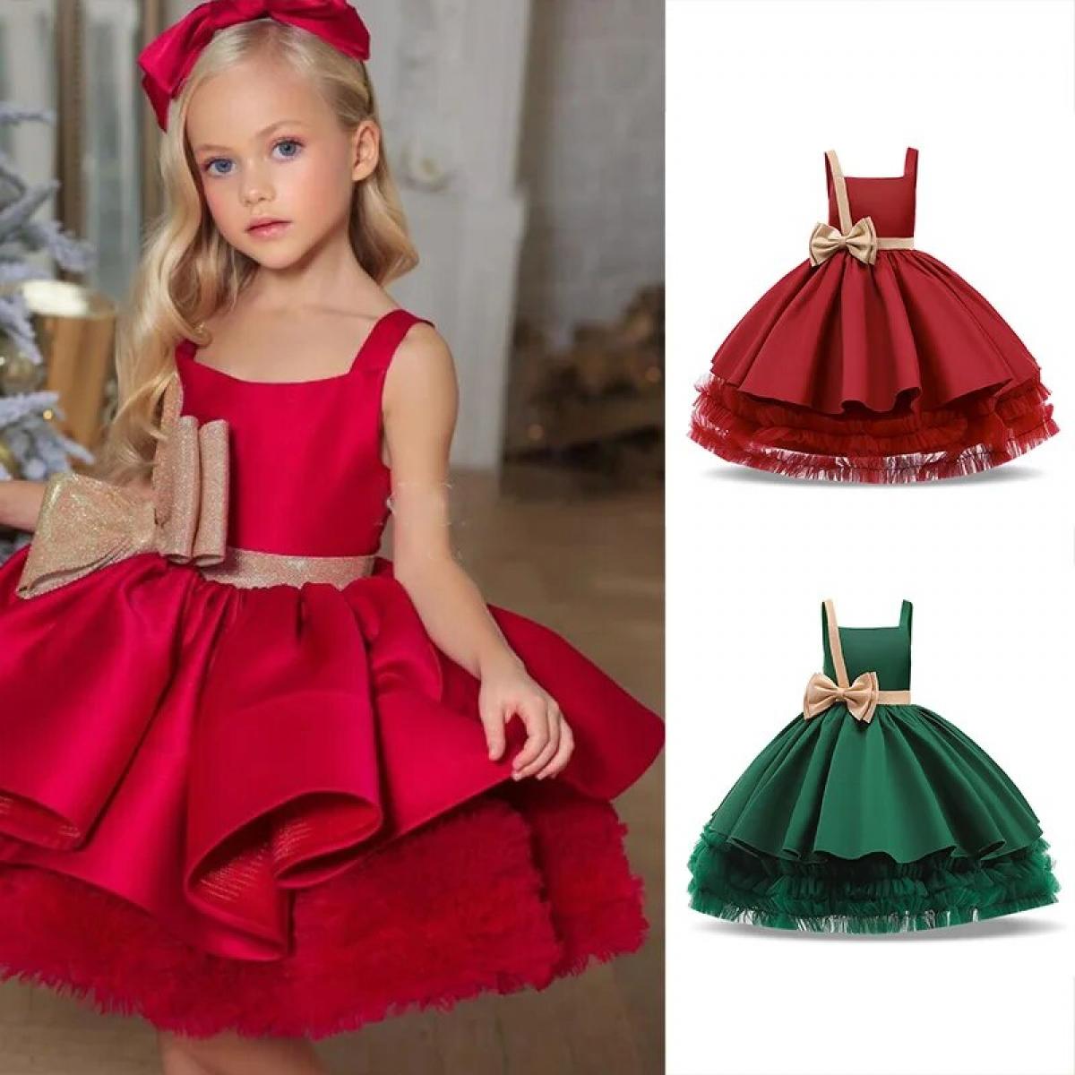 Suspenders Wedding Dress For Girls Elegant Party Tutu Pageant Ball Gown Kids 3 4 5 6 7 Year Evening Formal Children Comm