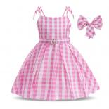 Movie Costume For Kids Girls Cosplay Pink Plaid Dress Halloween Pink Girl Dress Up Carnival Party Clothes For 3 10t