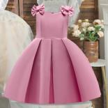 Girl Solid Princess Dress Wedding Birthday Party For Children Costume Wide Shoulder Strap Bow Prom Ball Gown Elegant Ves