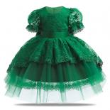 Christmas Baby Girls Dresses For Puff Sleeve Toddler Kids Birthday Party Clothe Lace Embroidery Green Xmas New Year Vest