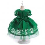Christmas Baby Girls Dresses For Puff Sleeve Toddler Kids Birthday Party Clothe Lace Embroidery Green Xmas New Year Vest