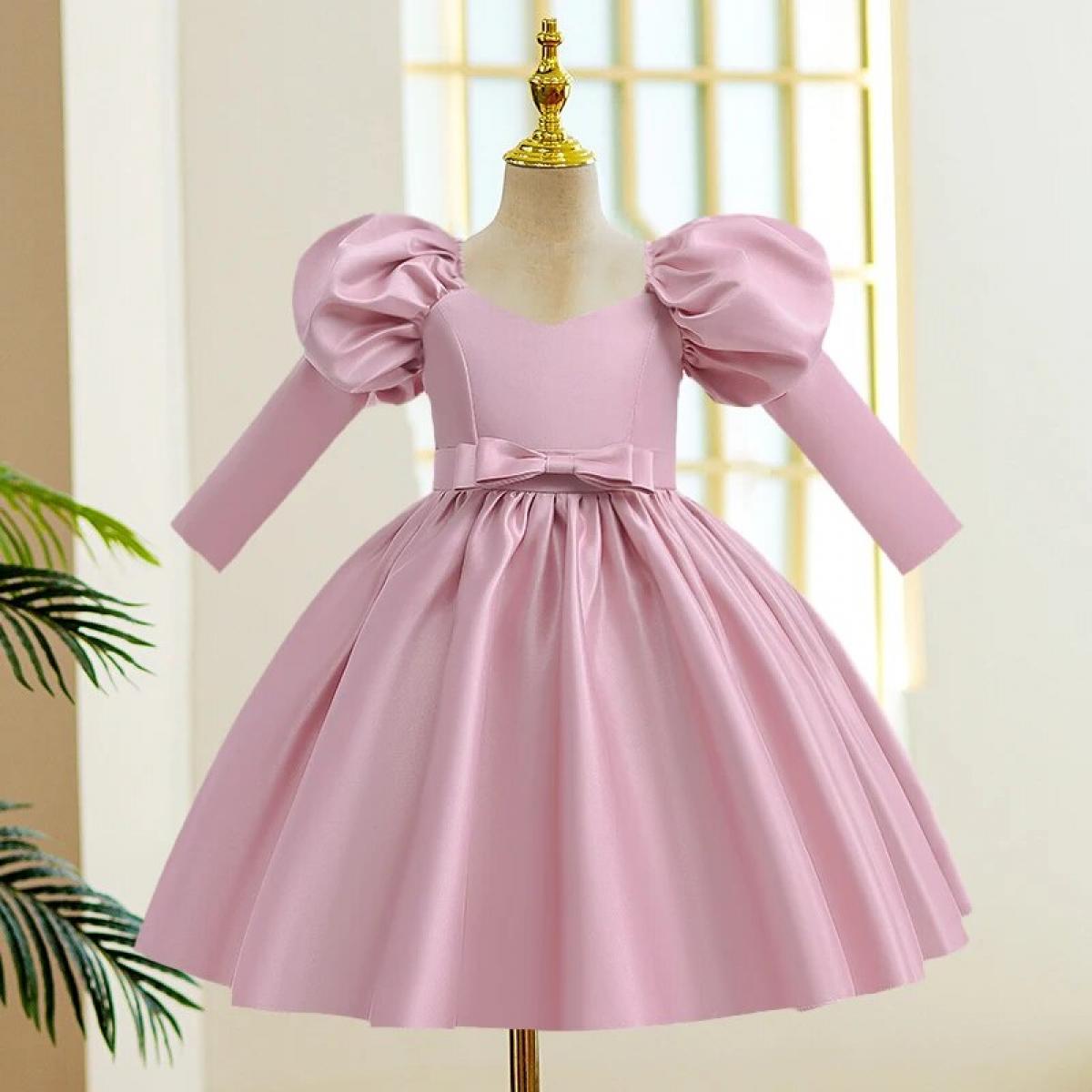 Pink Girl Dress Birthday Party Baby Kids Clothes Princess Children Long Sleeved Pageant Prom Gown Flower Wedding  Vestid