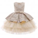 Kids Children's Jacquard Fluffy Dress Girl's Mesh Cake Dress Sweet Pearl Bow Princess Dress Fashion Flower Girl Formal D