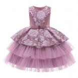 Kids Children's Jacquard Fluffy Dress Girl's Mesh Cake Dress Sweet Pearl Bow Princess Dress Fashion Flower Girl Formal D