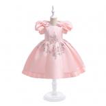 Embroidery Flower Princess Party Dress For Girl Children Costume Puff Sleeve Kids Clothes Birthday Wedding Gown Prom Ves