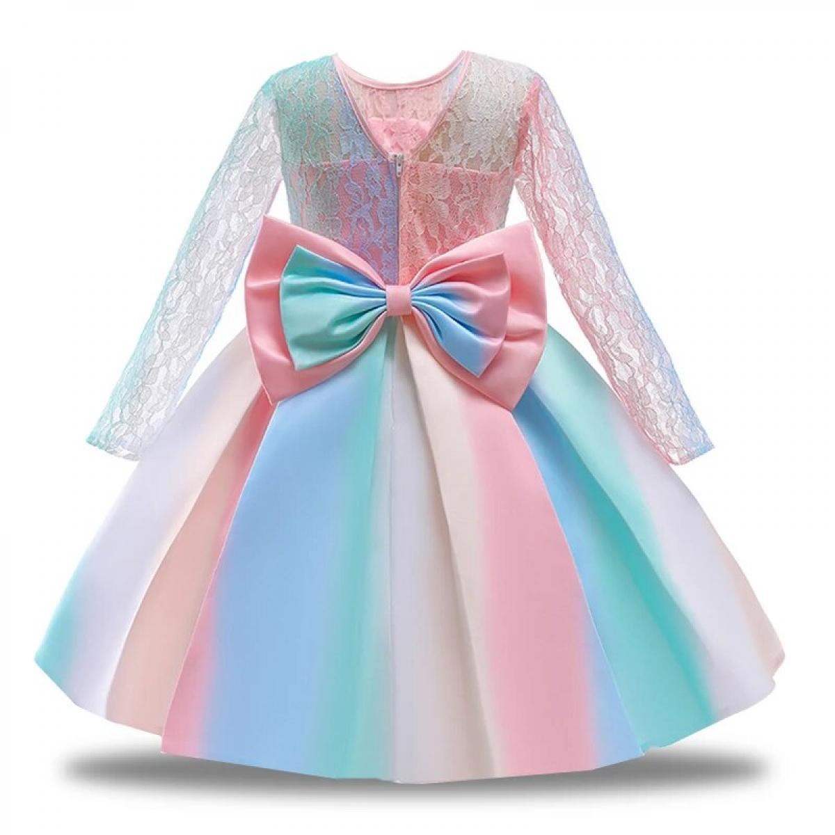 Long Sleeve Kids Colorful Dresses For Girls Children Costumes Girl Party Tutu Dress Lace Wedding Princess Dress Birthday